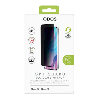 OptiGuard Eco Glass Privacy - iPhone 16 / iPhone 15 Privacy Screen Protector - Privacy Black