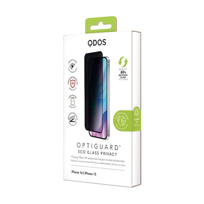 OptiGuard Eco Glass Privacy - iPhone 16 / iPhone 15 Privacy Screen Protector - Privacy Black