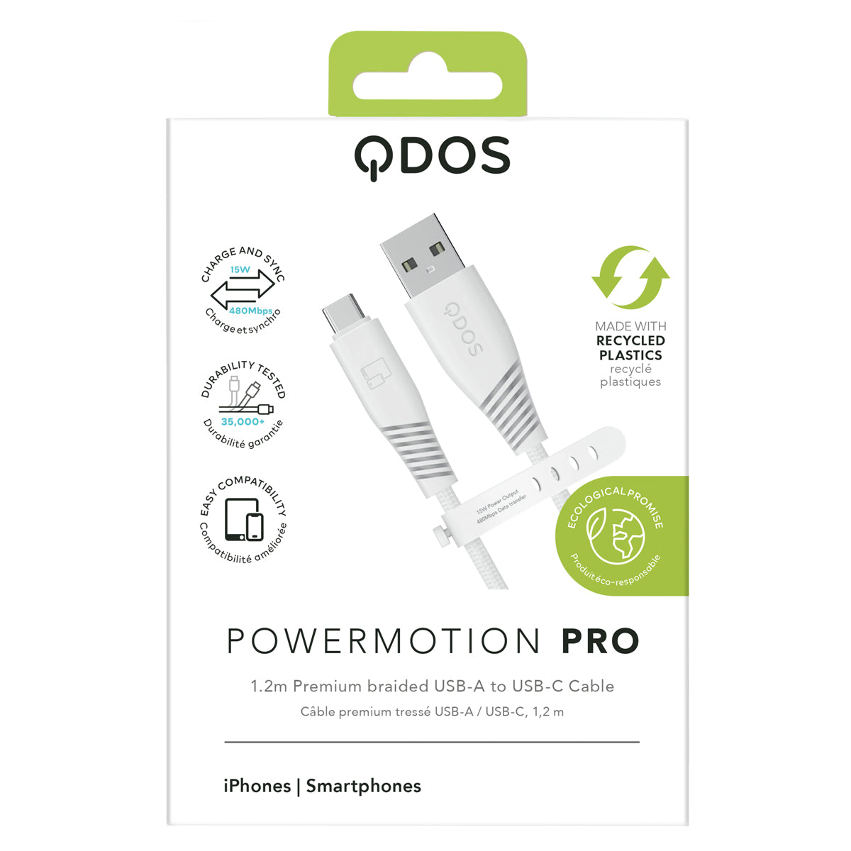 PowerMotion Pro - USB-A to USB-C Cable (USB 2.0, 1.2m) - White