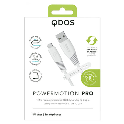 PowerMotion Pro - USB-A to USB-C Cable (USB 2.0, 1.2m) - White