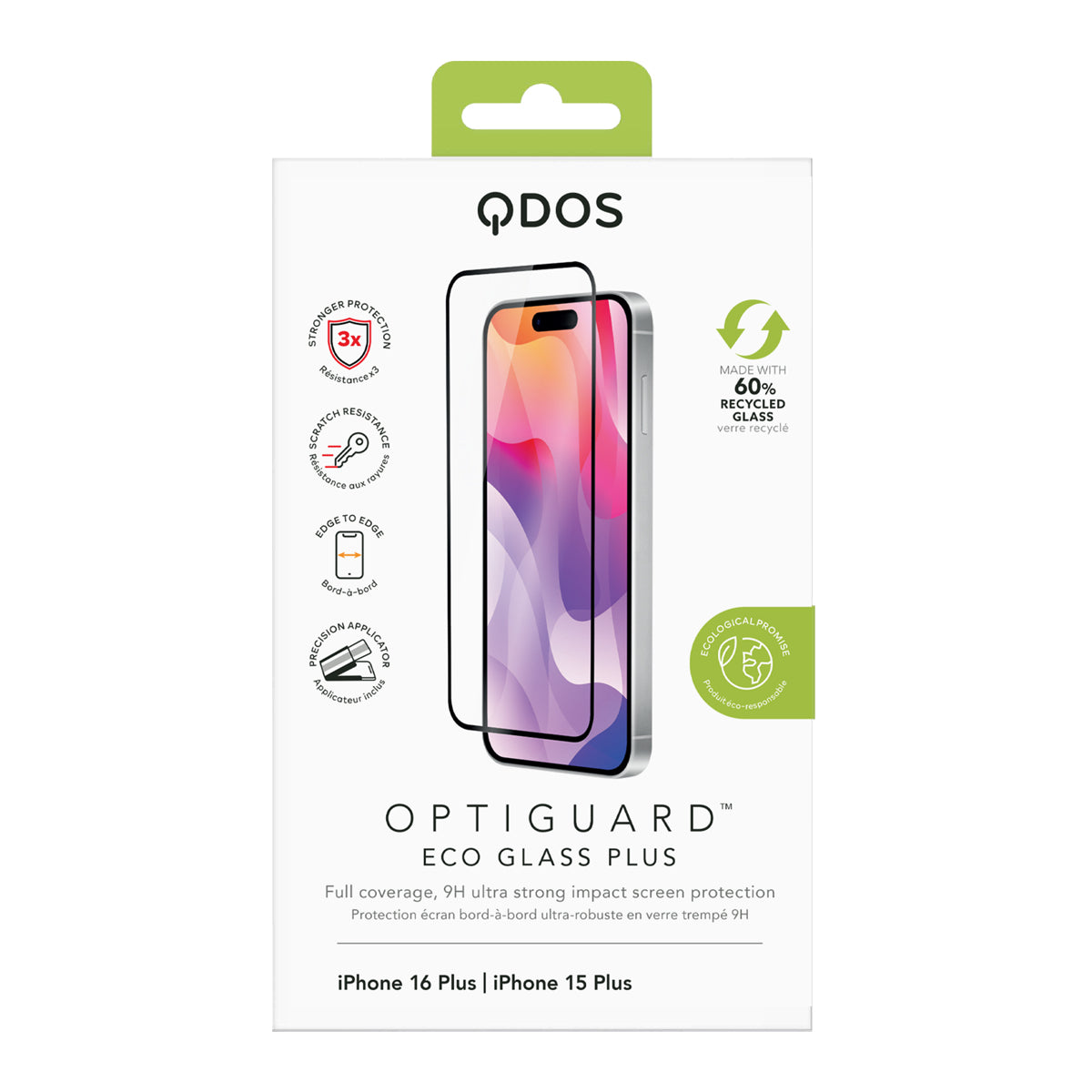 OptiGuard Eco Glass Plus - iPhone 16 Plus / iPhone 15 Plus Screen Protector - Clear / Black Frame