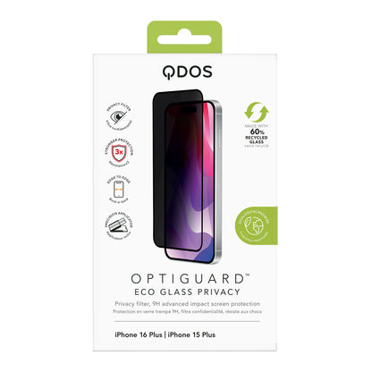 OptiGuard Eco Glass Privacy - iPhone 16 Plus / iPhone 15 Plus Privacy Screen Protector - Privacy Black