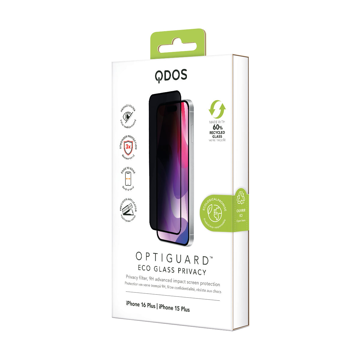 OptiGuard Eco Glass Privacy - iPhone 16 Plus / iPhone 15 Plus Privacy Screen Protector - Privacy Black