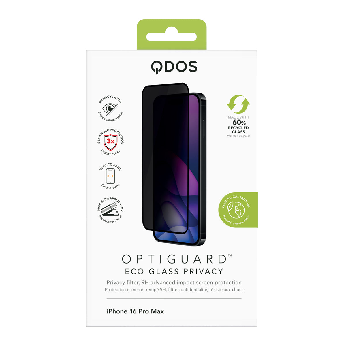 OptiGuard Eco Glass Privacy - iPhone 16 Pro Max Privacy Screen Protector - Privacy Black