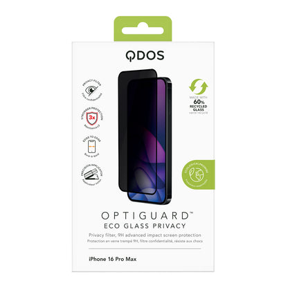 OptiGuard Eco Glass Privacy - iPhone 16 Pro Max Privacy Screen Protector - Privacy Black