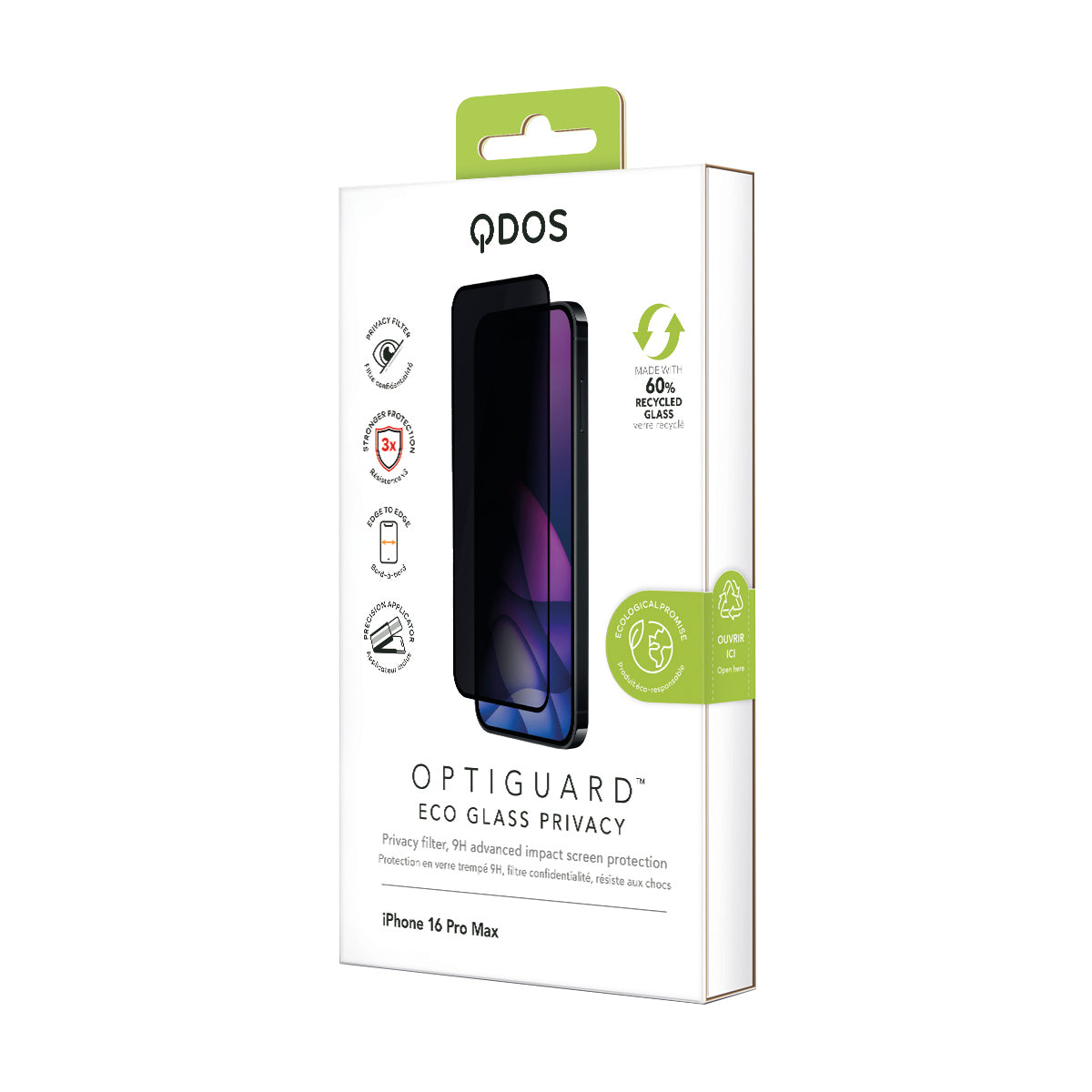 OptiGuard Eco Glass Privacy - iPhone 16 Pro Max Privacy Screen Protector - Privacy Black