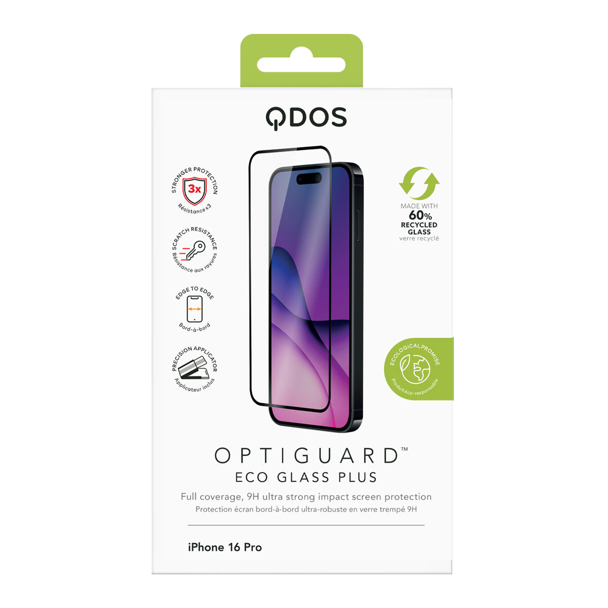 OptiGuard Eco Glass Plus - iPhone 16 Pro Screen Protector - Clear / Black Frame