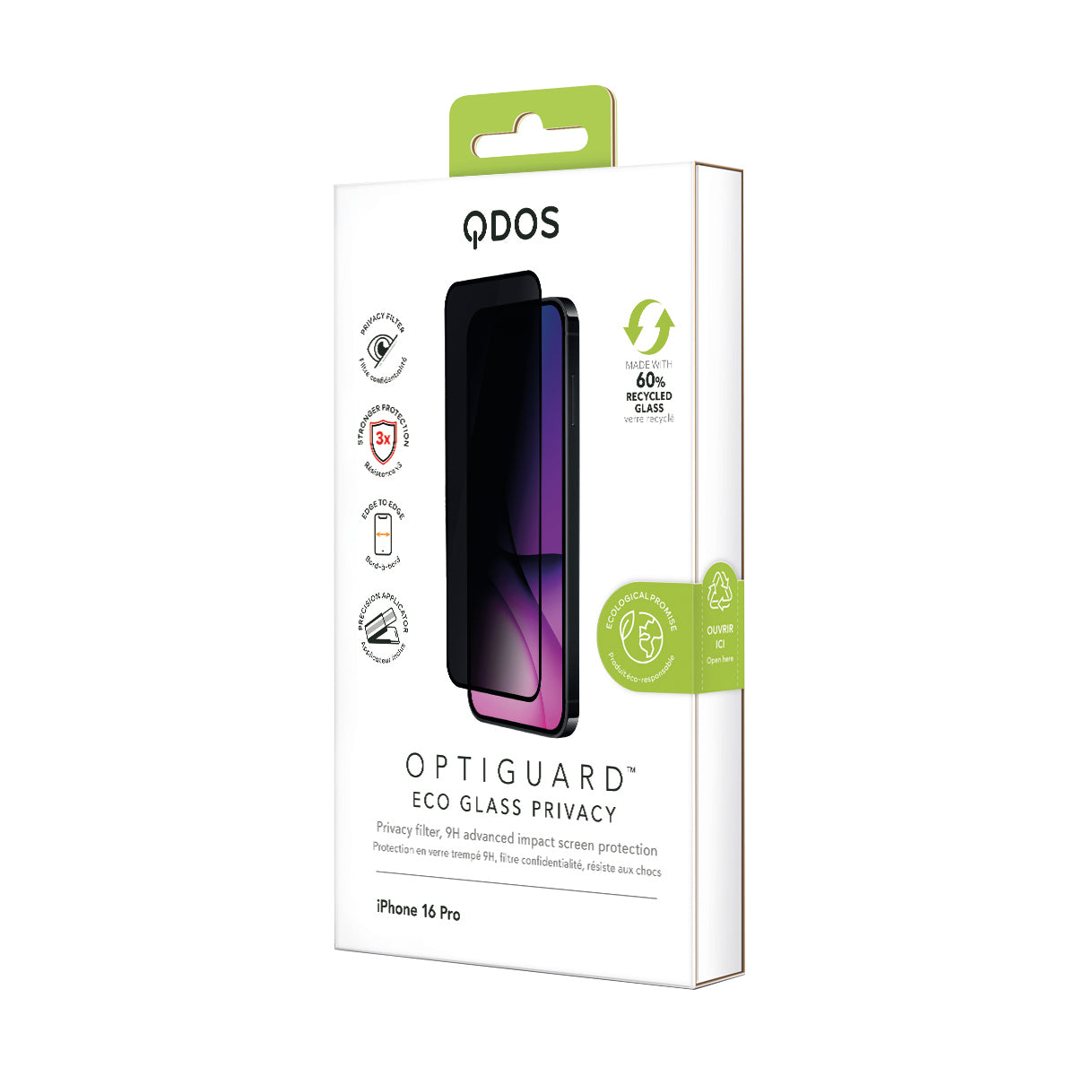 OptiGuard Eco Glass Privacy - iPhone 16 Pro Privacy Screen Protector - Privacy Black