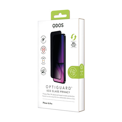 OptiGuard Eco Glass Privacy - iPhone 16 Pro Privacy Screen Protector - Privacy Black