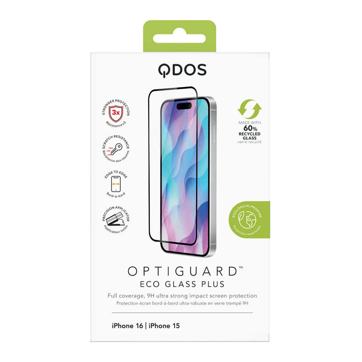 OptiGuard Eco Glass Plus - iPhone 16 / iPhone 15 Screen Protector - Clear / Black Frame