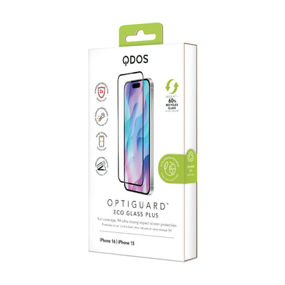 OptiGuard Eco Glass Plus - iPhone 16 / iPhone 15 Screen Protector - Clear / Black Frame