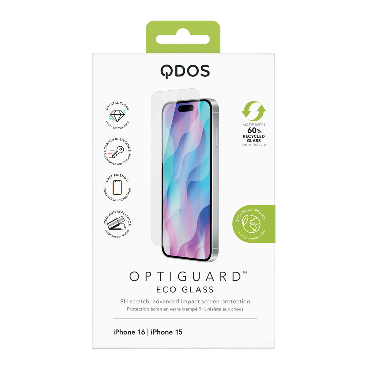 OptiGuard Eco Glass - iPhone 16 / iPhone 15 Screen Protector - Clear