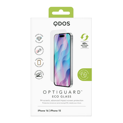 OptiGuard Eco Glass - iPhone 16 / iPhone 15 Screen Protector - Clear