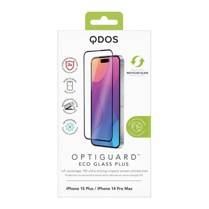 OptiGuard Eco Glass Plus for iPhone 15 Plus / iPhone 14 Pro Max - Clear / Black Frame