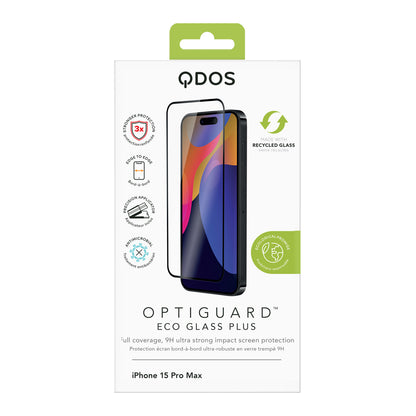 OptiGuard Eco Glass Plus for iPhone 15 Pro Max - Clear / Black Frame