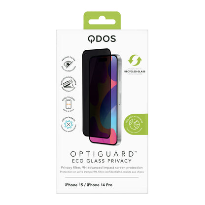 OptiGuard Eco Glass Privacy for iPhone 15 / iPhone 14 Pro - Privacy Black