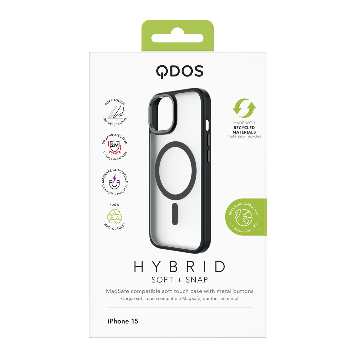 Hybrid Soft + Snap for iPhone 15 - Clear / Black