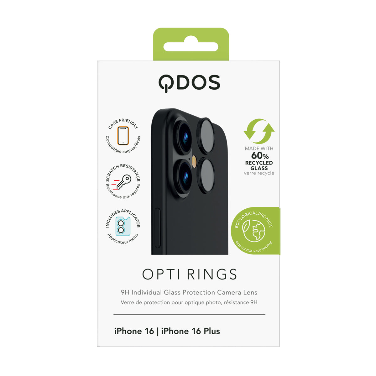 OptiRings - iPhone 16 / iPhone 16 Plus Camera Lens Protector - Black